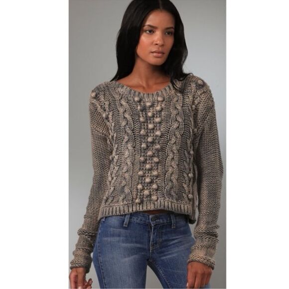 Elizabeth & James Kennedy grey/cream Pom Pom knit sweater large - Picture 1 of 8